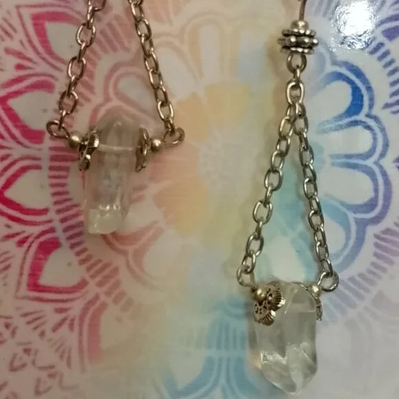 TINY QUARTZ POINTS EARRINGS, SILVERY ACCENTS - Picture 4 of 7